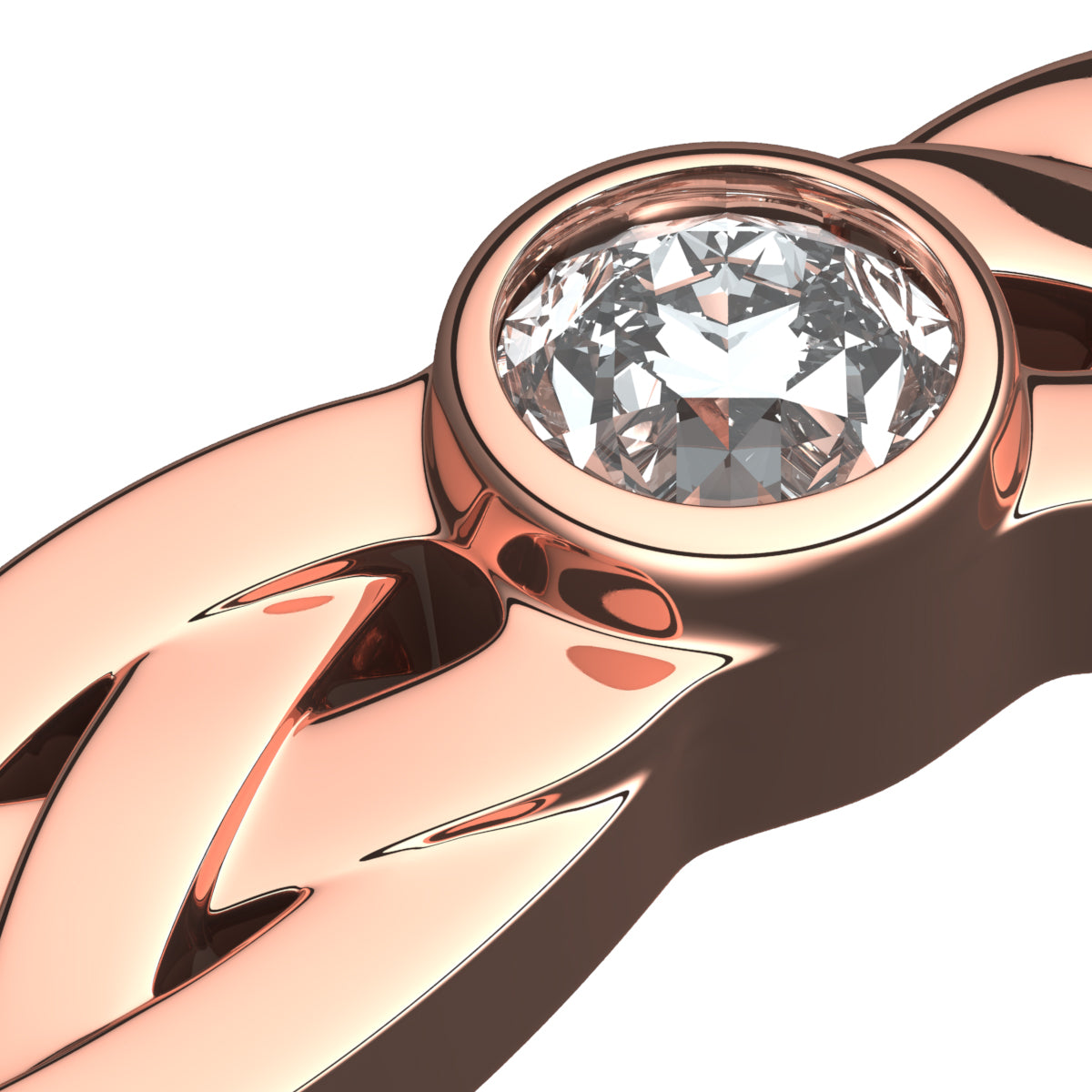 18K Rose Gold Coated Ring Celtic Knotwork with Stone White CZ of Round Cut