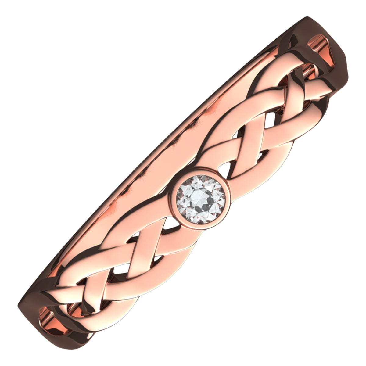 18K Rose Gold Coated Ring Celtic Knotwork with Stone White CZ of Round Cut