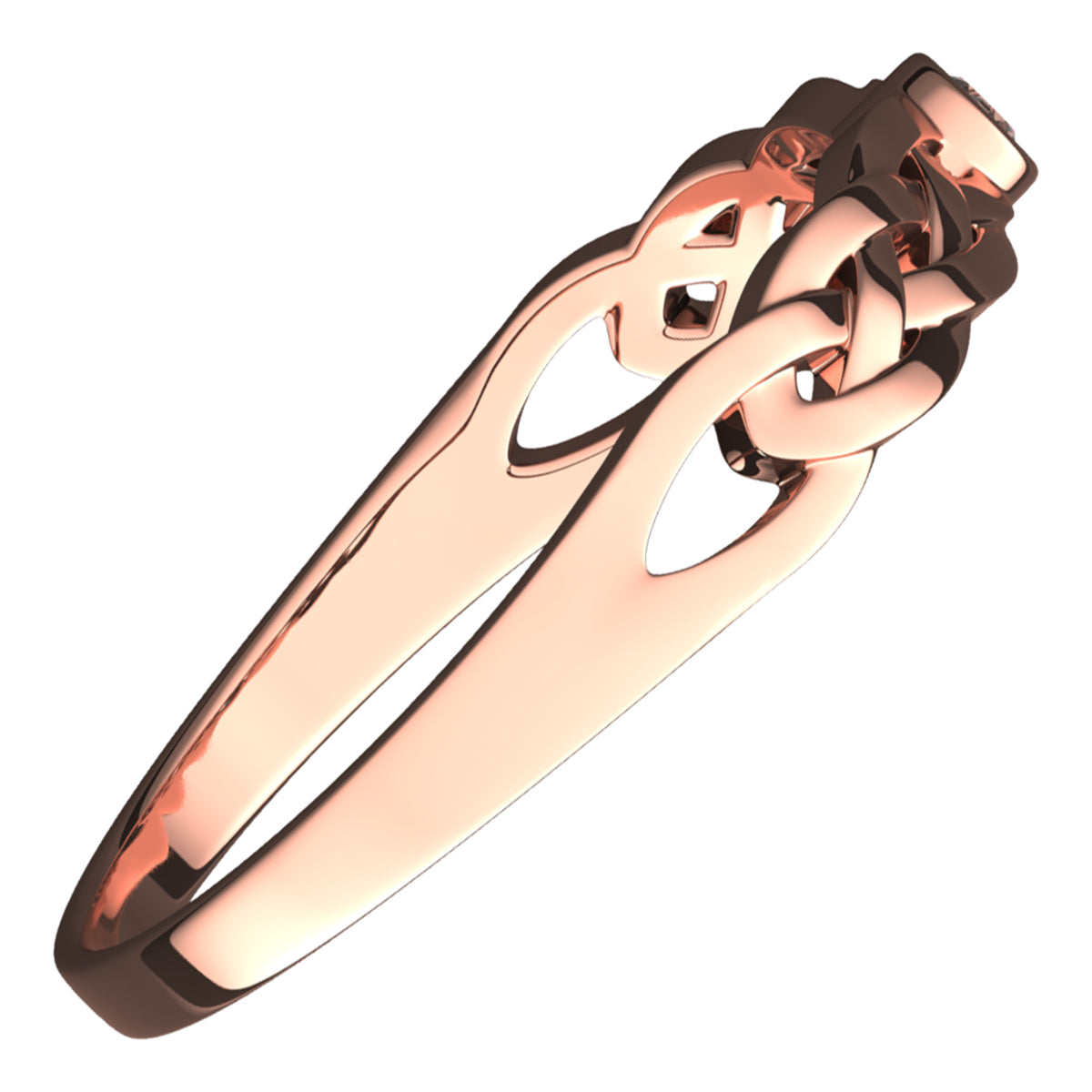 18K Rose Gold Coated Ring Celtic Knotwork with Stone White CZ of Round Cut