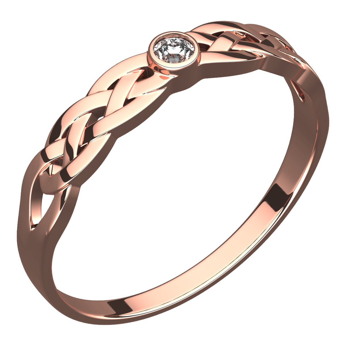 18K Rose Gold Coated Ring Celtic Knotwork with Stone White CZ of Round Cut