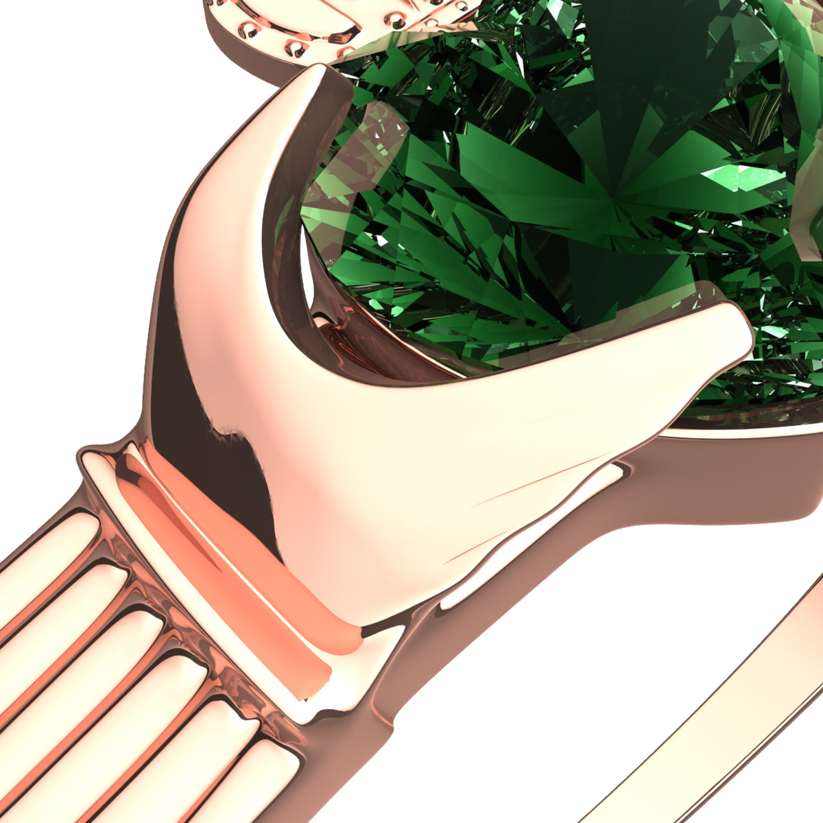 18K Rose Gold Coated Claddagh Ring with Heart-Shaped Emerald Green Zircon Stone under Crow