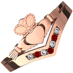 18K Rose Gold Coated Claddagh Ring with Ruby Red Zircon Stones