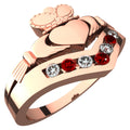 18K Rose Gold Coated Claddagh Ring with Ruby Red Zircon Stones