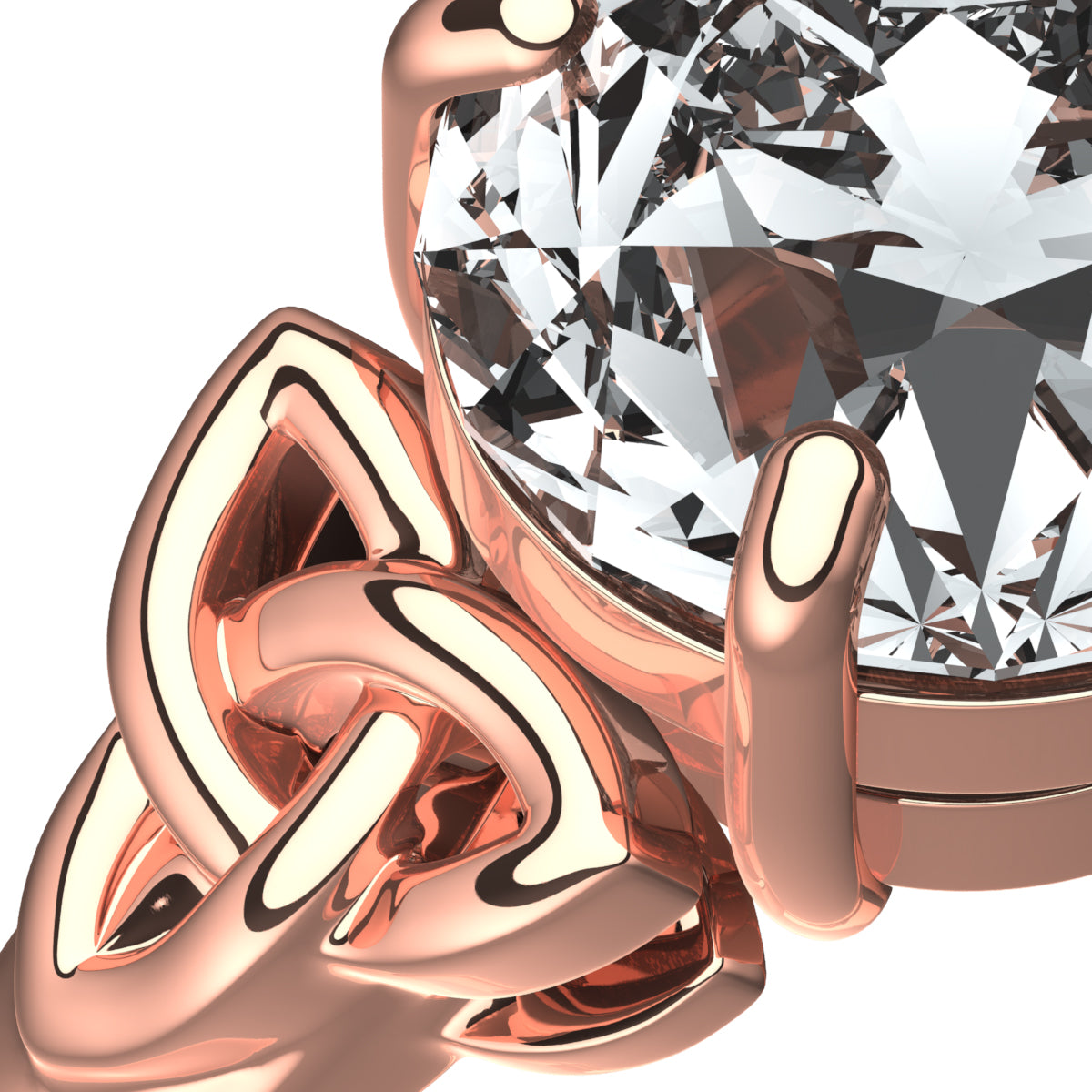 18K Rose Gold Coated Ring with Large Clear CZ Stone and Celtic Trinity Knots