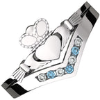 925 Sterling Silver Claddagh Ring with Amethyst Violet Zircon Stones