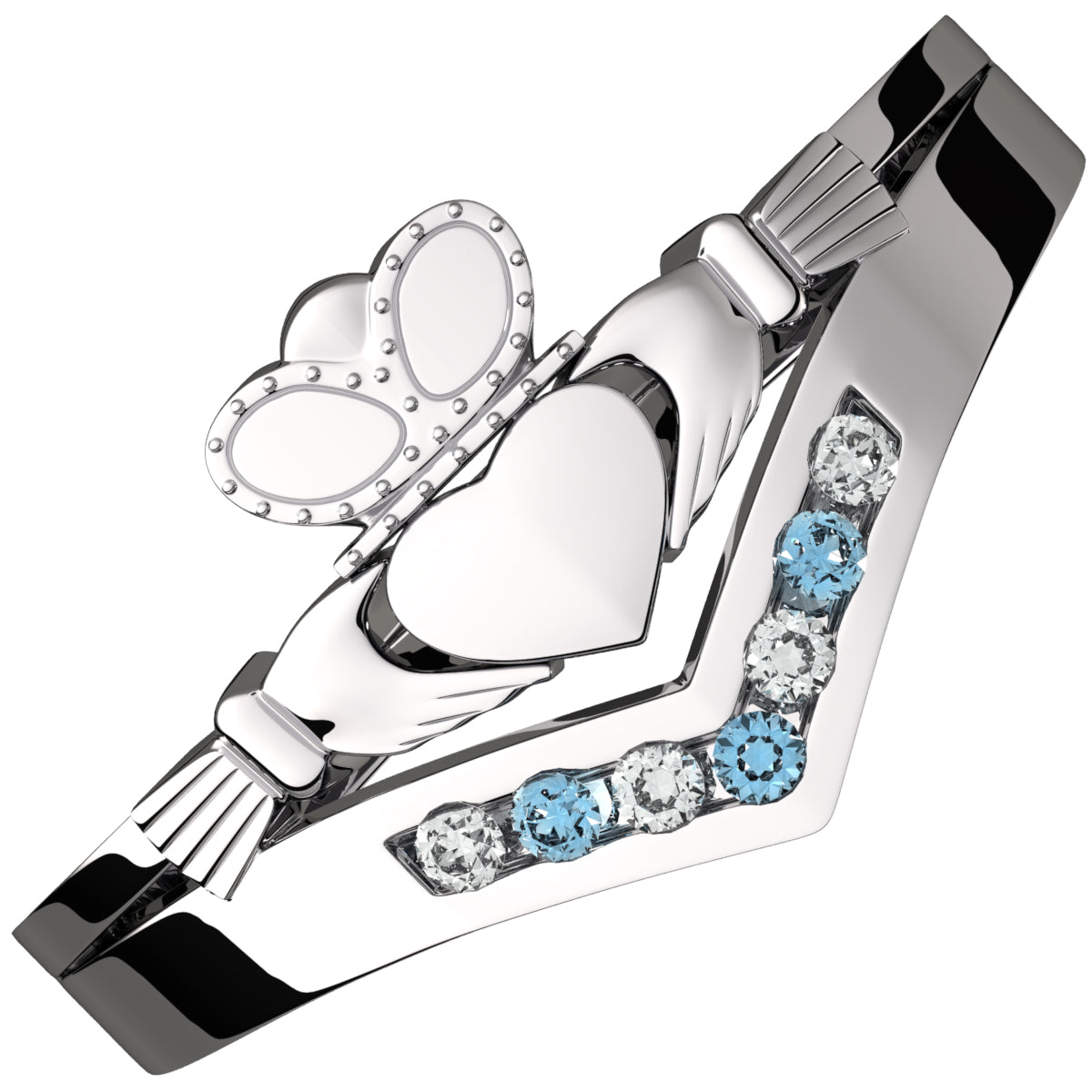 925 Sterling Silver Claddagh Ring with Amethyst Violet Zircon Stones