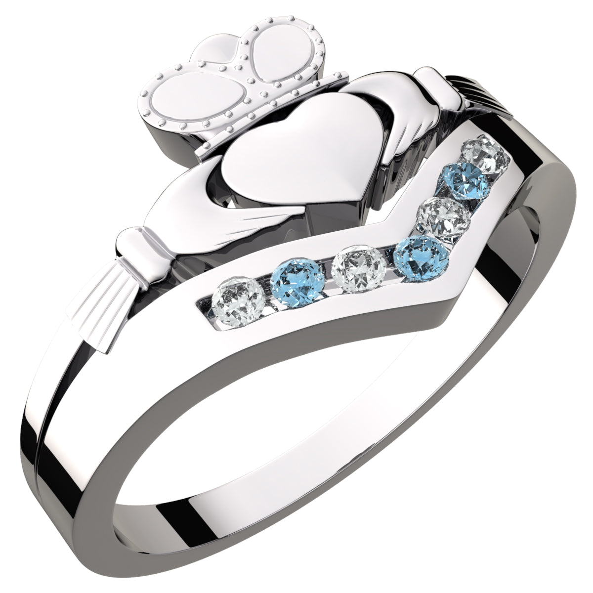 925 Sterling Silver Claddagh Ring with Amethyst Violet Zircon Stones