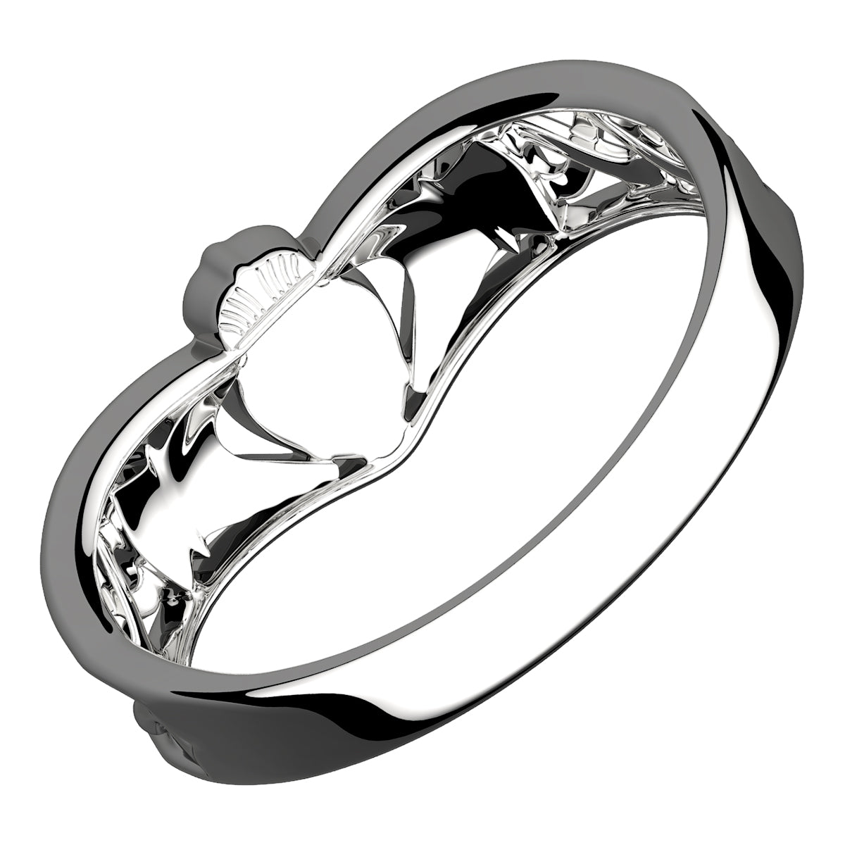 925 Sterling Silver Claddagh Ring with Half Covered Band and Celtic Knot Design