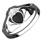 925 Sterling Silver Claddagh Ring with Unusual Black Enamel Heart