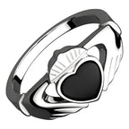 925 Sterling Silver Claddagh Ring with Unusual Black Enamel Heart