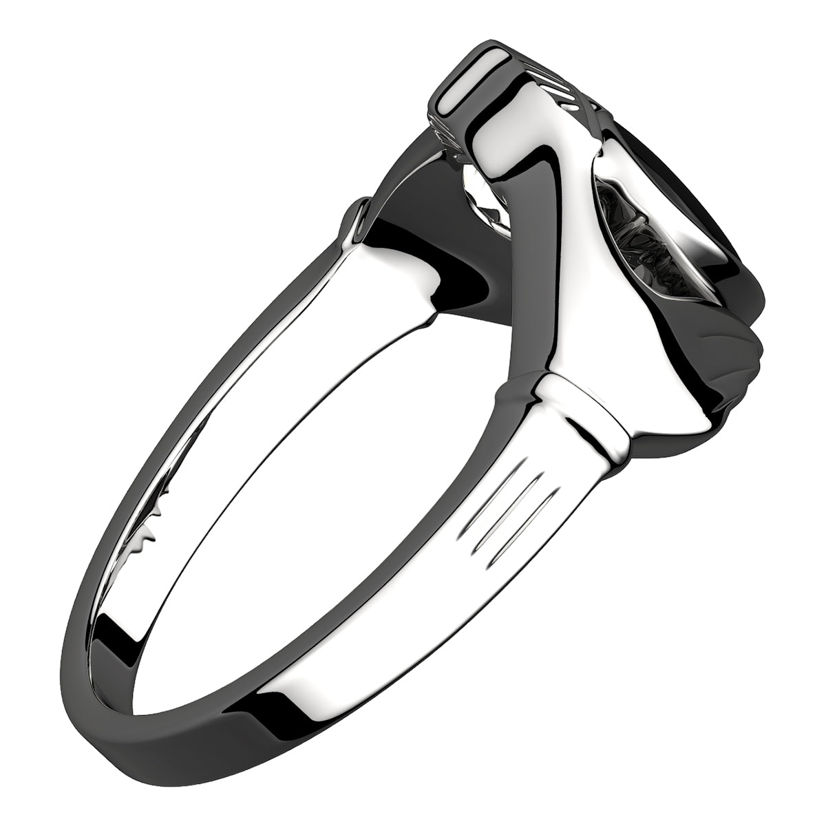 925 Sterling Silver Claddagh Ring with Unusual Black Enamel Heart