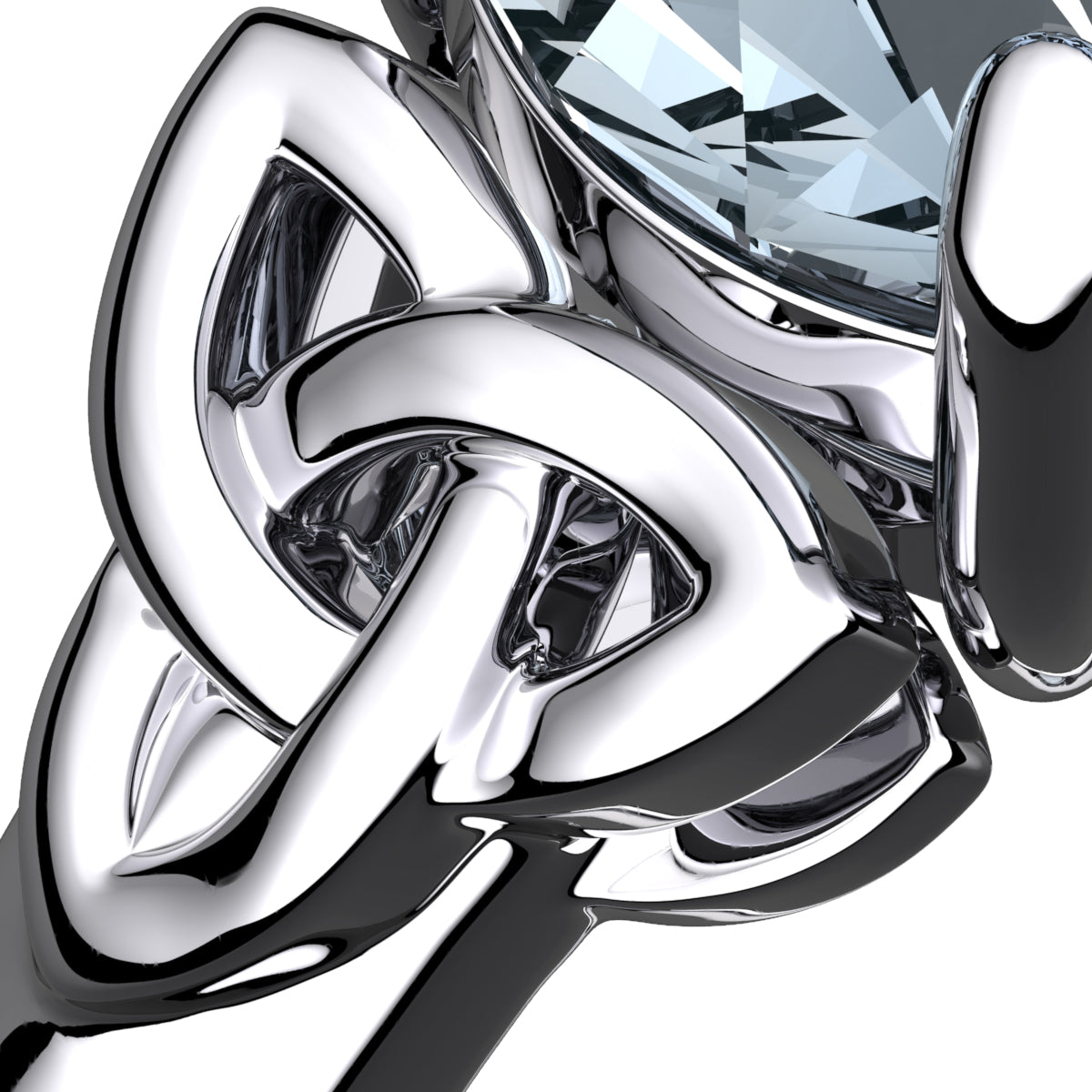 925 Sterling Silver Ring with Large Turquoise Blue CZ Stone and Celtic Trinity Knots