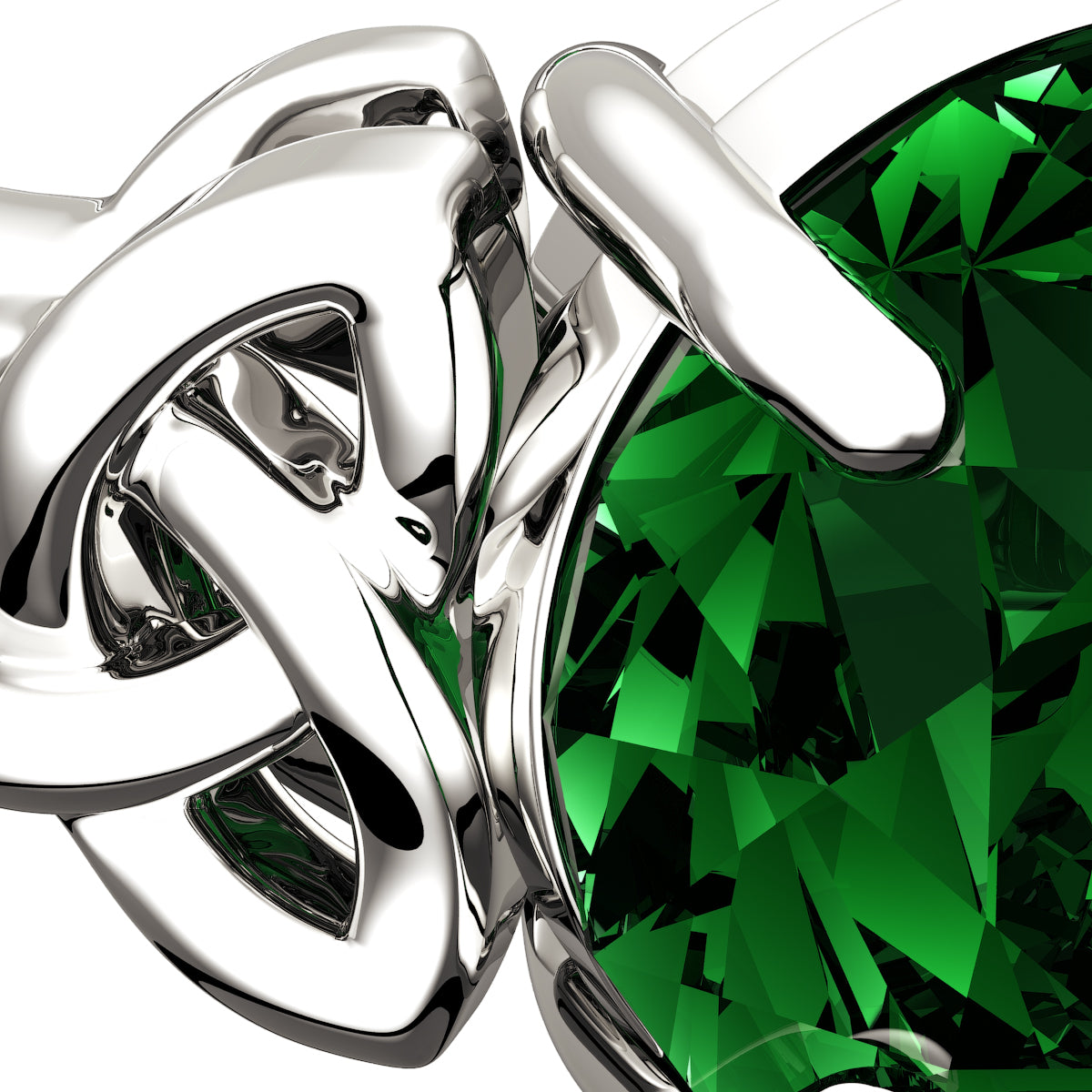 925 Sterling Silver Ring with Large Emerald Green CZ Stone and Celtic Trinity Knots