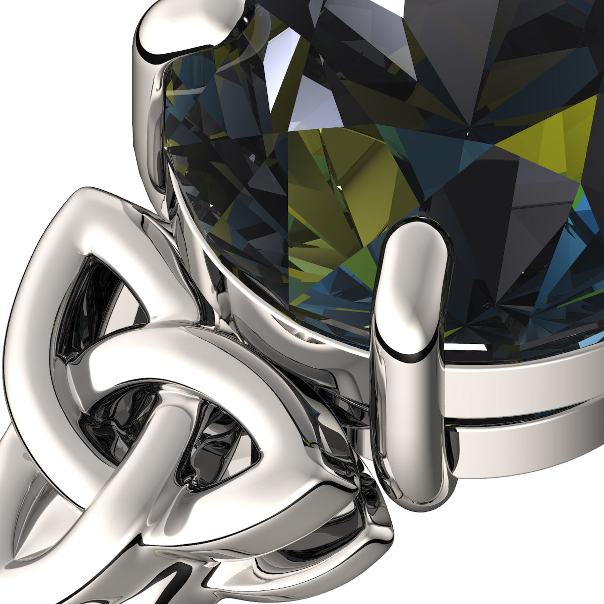 925 Sterling Silver Ring with Large Topaz Rainbow CZ Stone and Celtic Trinity Knots