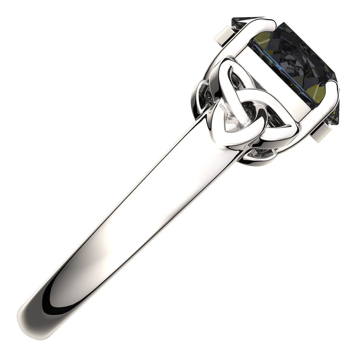 925 Sterling Silver Ring with Large Topaz Rainbow CZ Stone and Celtic Trinity Knots