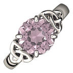 925 Sterling Silver Ring with Large Sapphire Pink CZ Stone and Celtic Trinity Knots