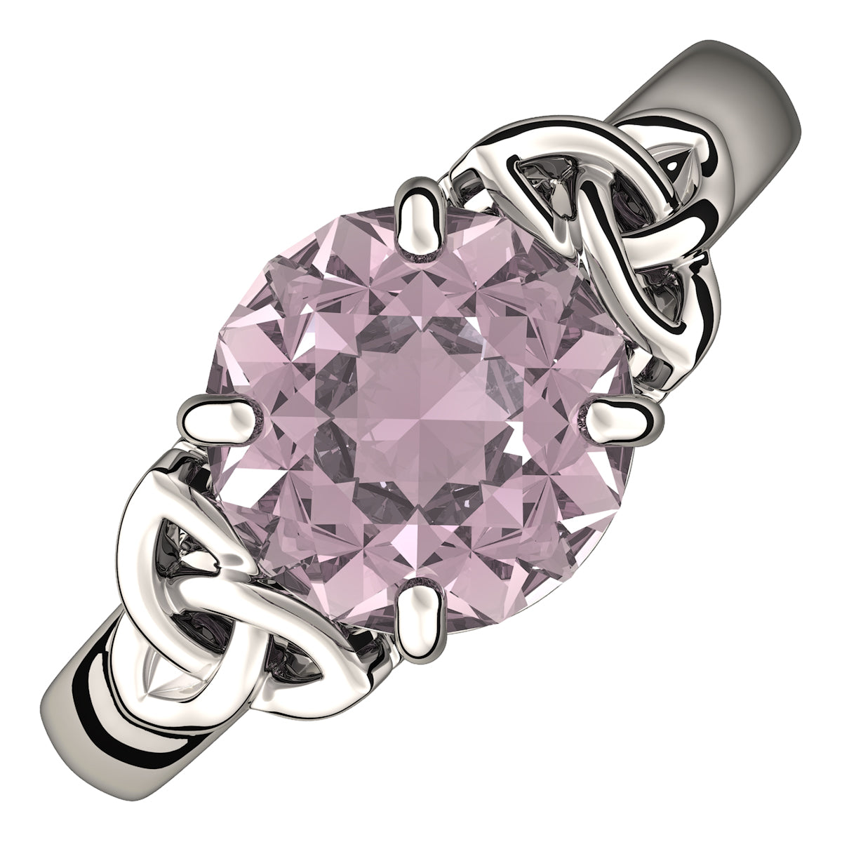 925 Sterling Silver Ring with Large Sapphire Pink CZ Stone and Celtic Trinity Knots