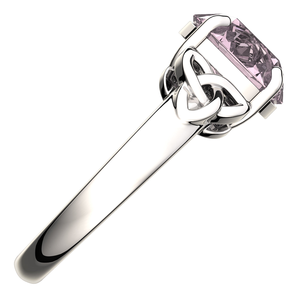 925 Sterling Silver Ring with Large Sapphire Pink CZ Stone and Celtic Trinity Knots