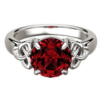 925 Sterling Silver Ring with Large Ruby Red CZ Stone and Celtic Trinity Knots