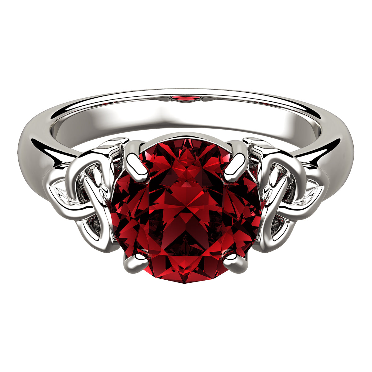925 Sterling Silver Ring with Large Ruby Red CZ Stone and Celtic Trinity Knots