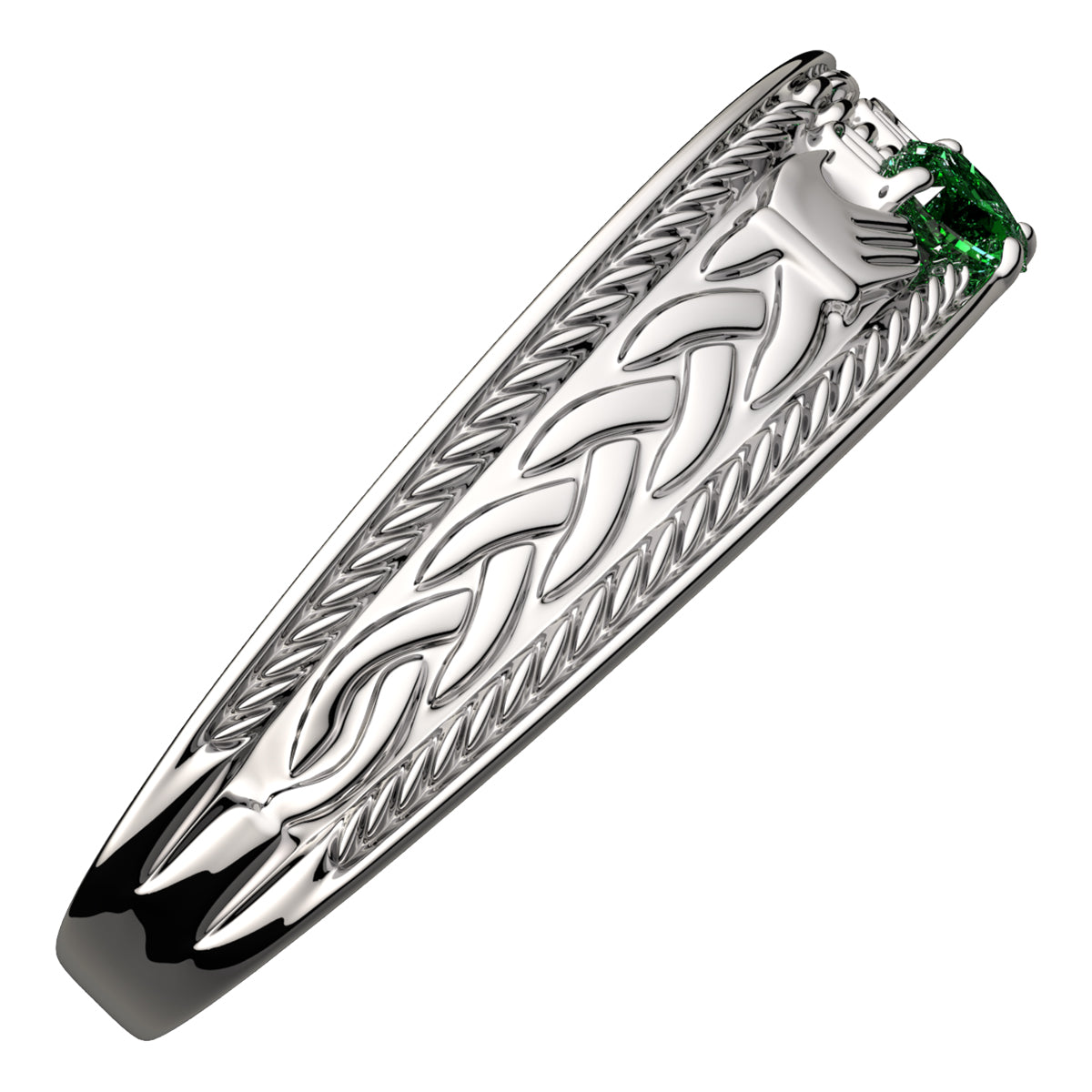 925 Sterling Silver Claddagh Ring with Heart Shaped Emerald Green Cubic Zirconia