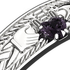 925 Sterling Silver Claddagh Ring with Heart Shaped Amethyst Purple Cubic Zirconia