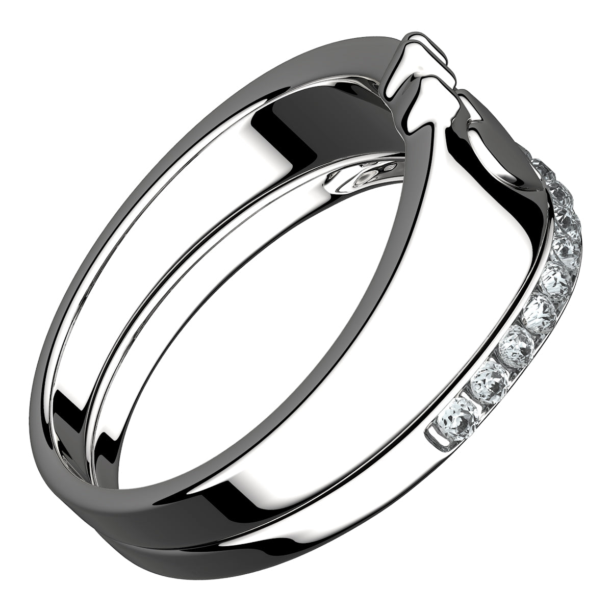 925 Sterling Silver Double Ring Featuring Heart Symbolic Crown and Crystals