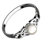 925 Sterling Silver Celtic Trinity Knot Ring Holding a White Round Pearl