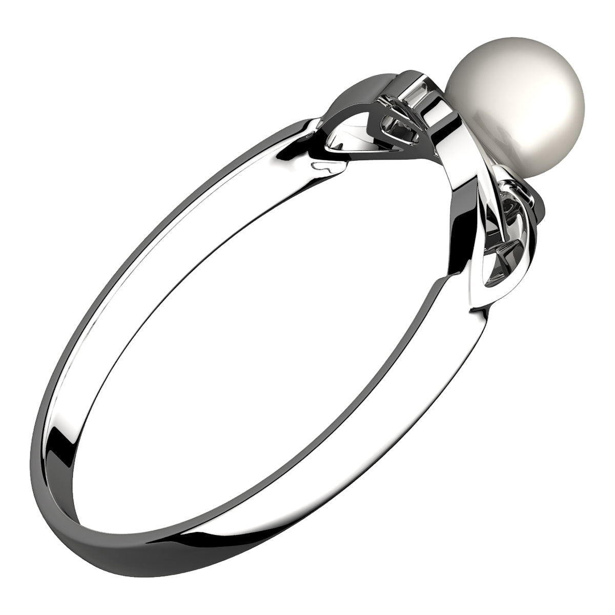 925 Sterling Silver Celtic Trinity Knot Ring Holding a White Round Pearl
