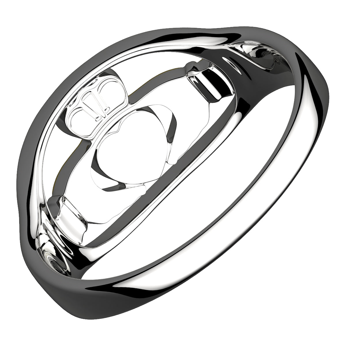 18K Gold Coated 925 Sterling Silver Claddagh Ring with Hands Clasping Heart and Crown
