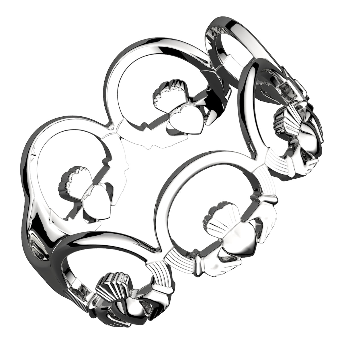 925 Sterling Silver Ring Chain of Claddaghs