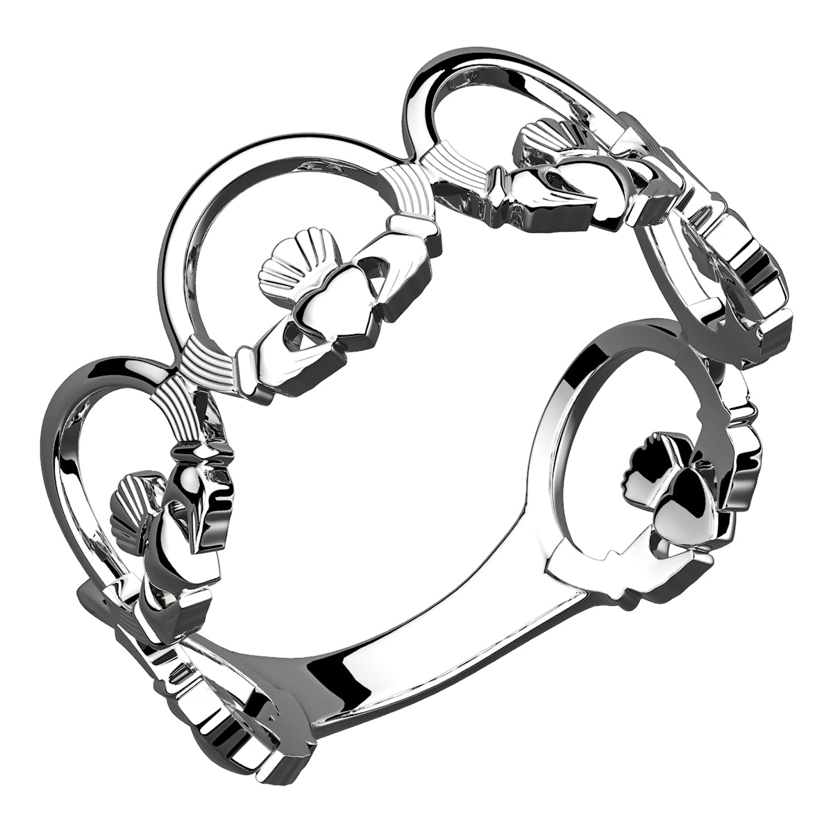 925 Sterling Silver Ring Chain of Claddaghs