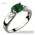 Celtic Ring with Emerald Green Zircon Square Stone and Trinity Knots Sparkling with Crystals UPCO Jewelry