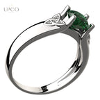 Celtic Ring with Emerald Green Zircon Square Stone and Trinity Knots Sparkling with Crystals UPCO Jewelry
