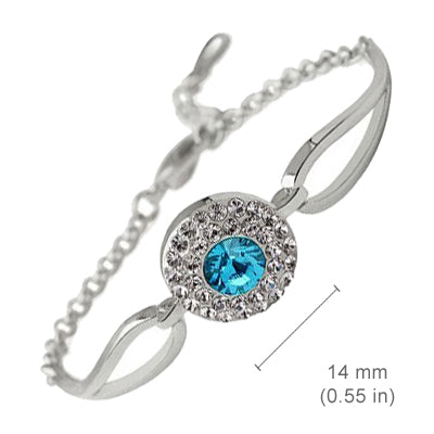 18K White Gold Coated Aquamarine Blue Evil Eye Fashion Bracelet with Clear Pave Set Crystal Elements