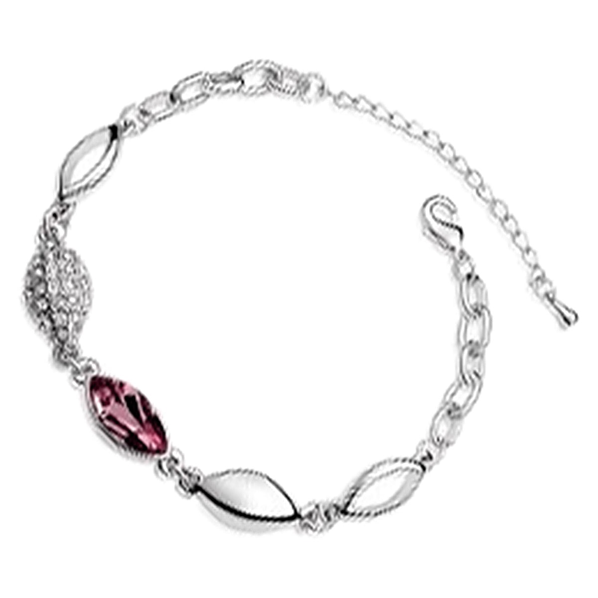 Sterling Silver Coated Bracelet with Oval Main Stone and 4 Leaf Shaped Chains