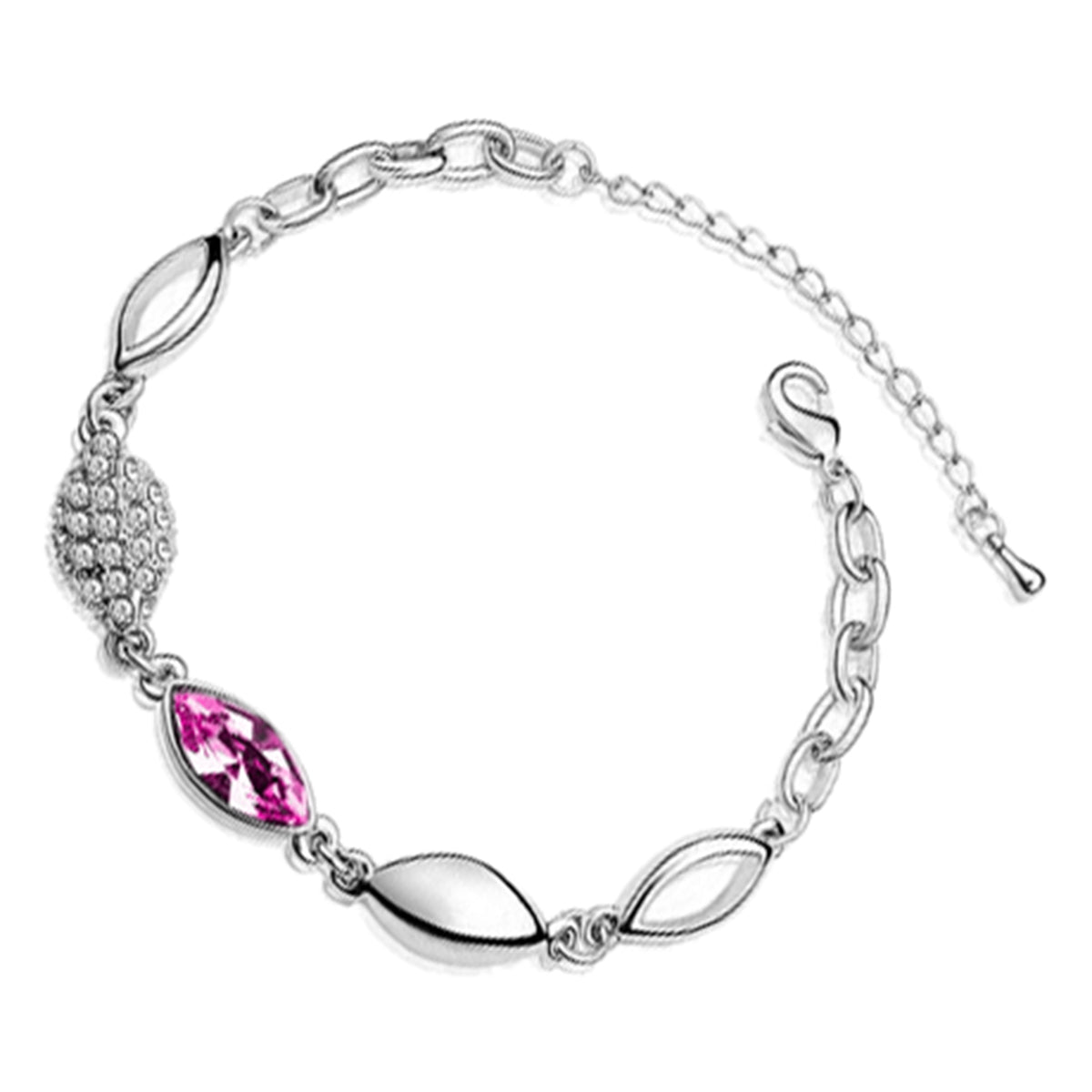 Sterling Silver Coated Bracelet with Oval Main Stone and 4 Leaf Shaped Chains