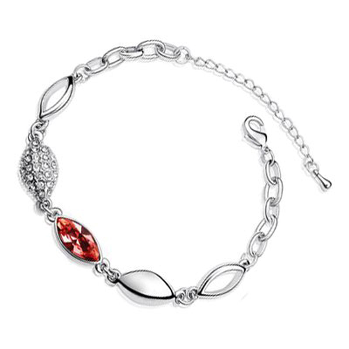 Sterling Silver Coated Bracelet with Oval Main Stone and 4 Leaf Shaped Chains