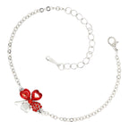 Sterling Silver Coated Bracelet with 4 Heart Shaped Clover Leaves and Stones