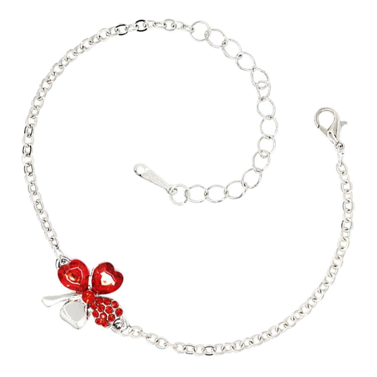 Sterling Silver Coated Bracelet with 4 Heart Shaped Clover Leaves and Stones