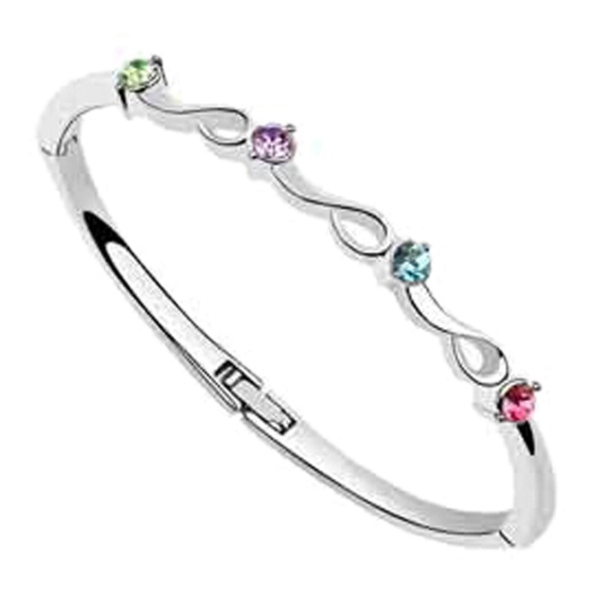 Sterling Silver Coated Cuff Bracelet with 4 Round Stones in a Wavy Design