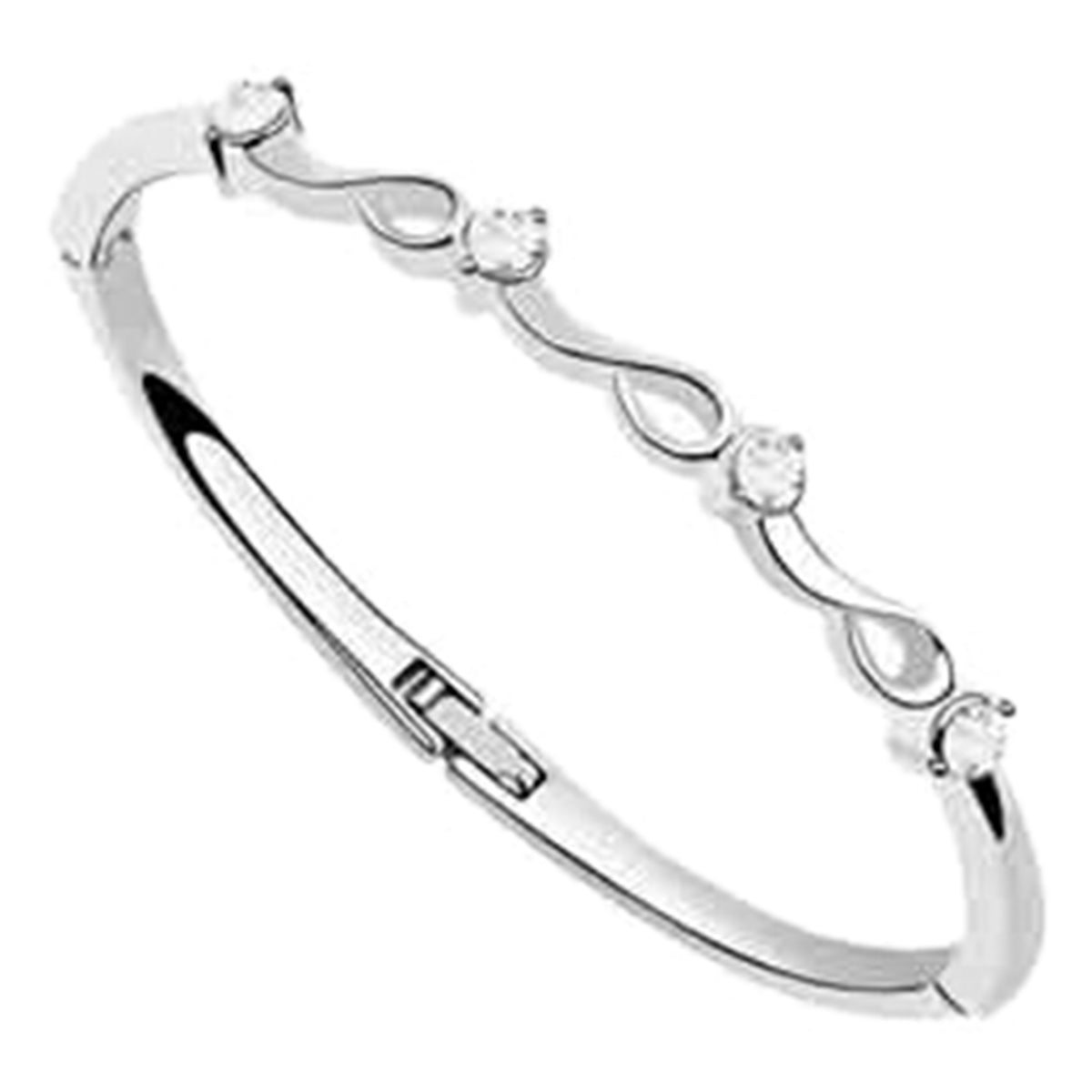 Sterling Silver Coated Cuff Bracelet with 4 Round Stones in a Wavy Design