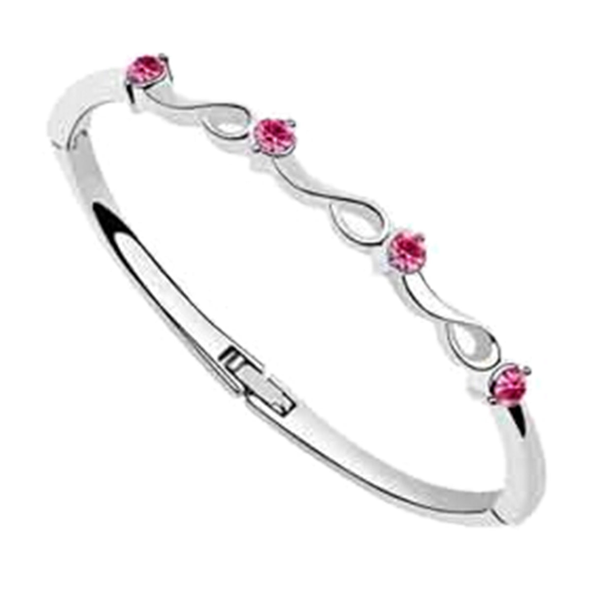 Sterling Silver Coated Cuff Bracelet with 4 Round Stones in a Wavy Design
