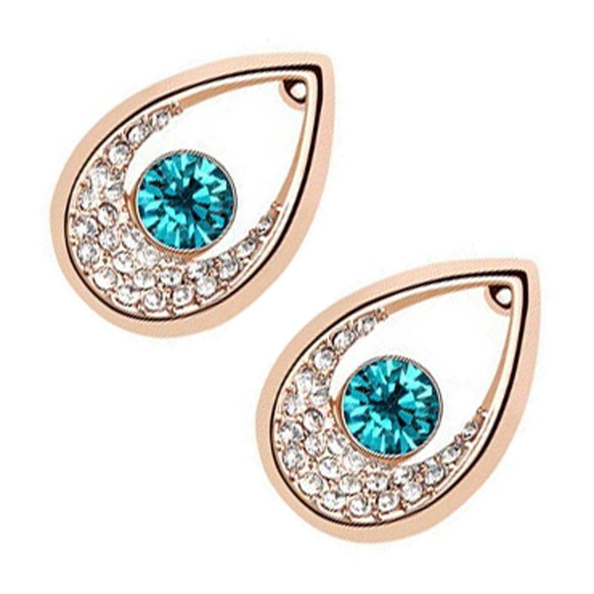 18K Yellow Gold Coated Water Drop Earrings Round Stone with Crystals