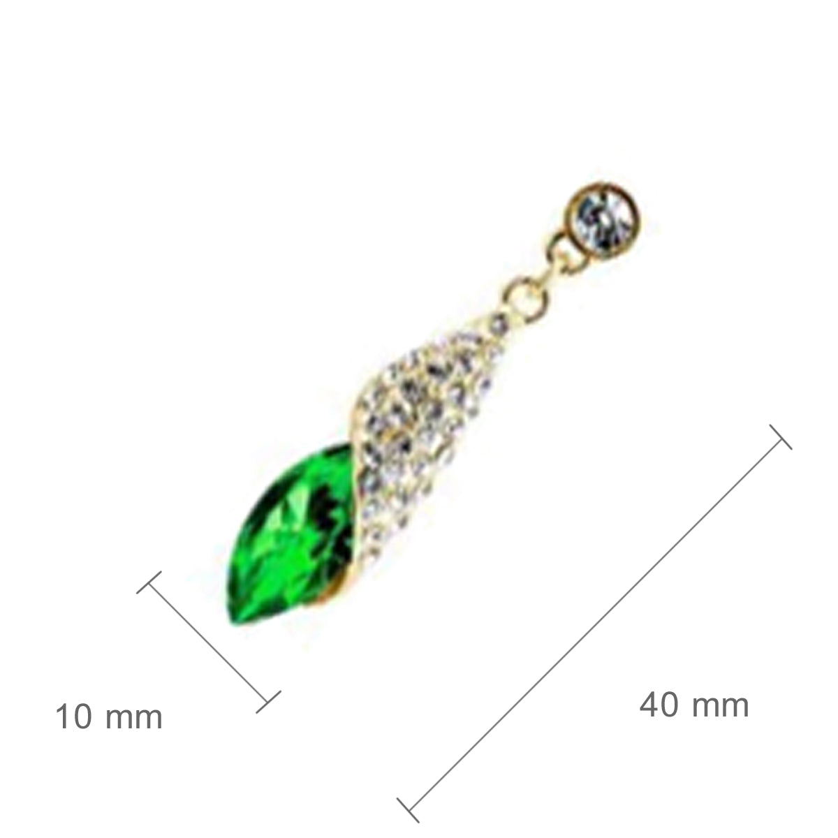 18K Yellow Gold Coated Earrings Oval Main Stone with Leaf and Crystals