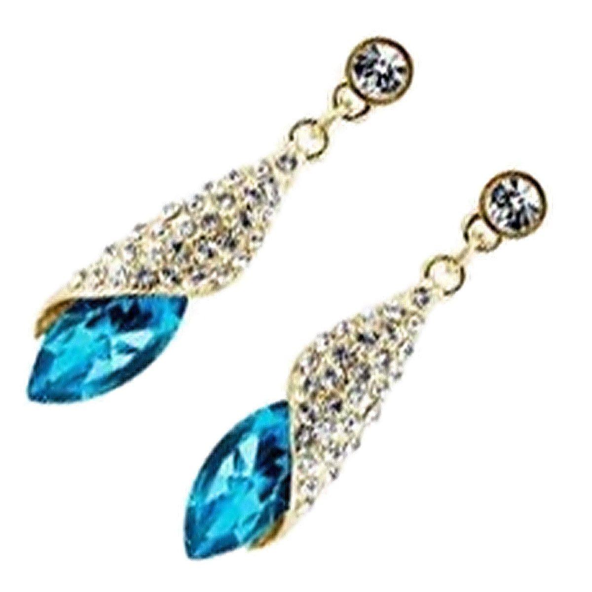 18K Yellow Gold Coated Earrings Oval Main Stone with Leaf and Crystals