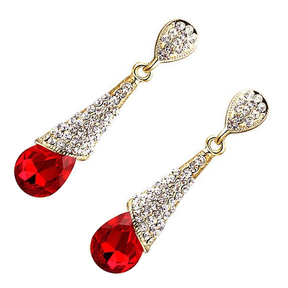 18K Yellow Gold Coated Long Drop Earrings Main Stone with Crystal Top