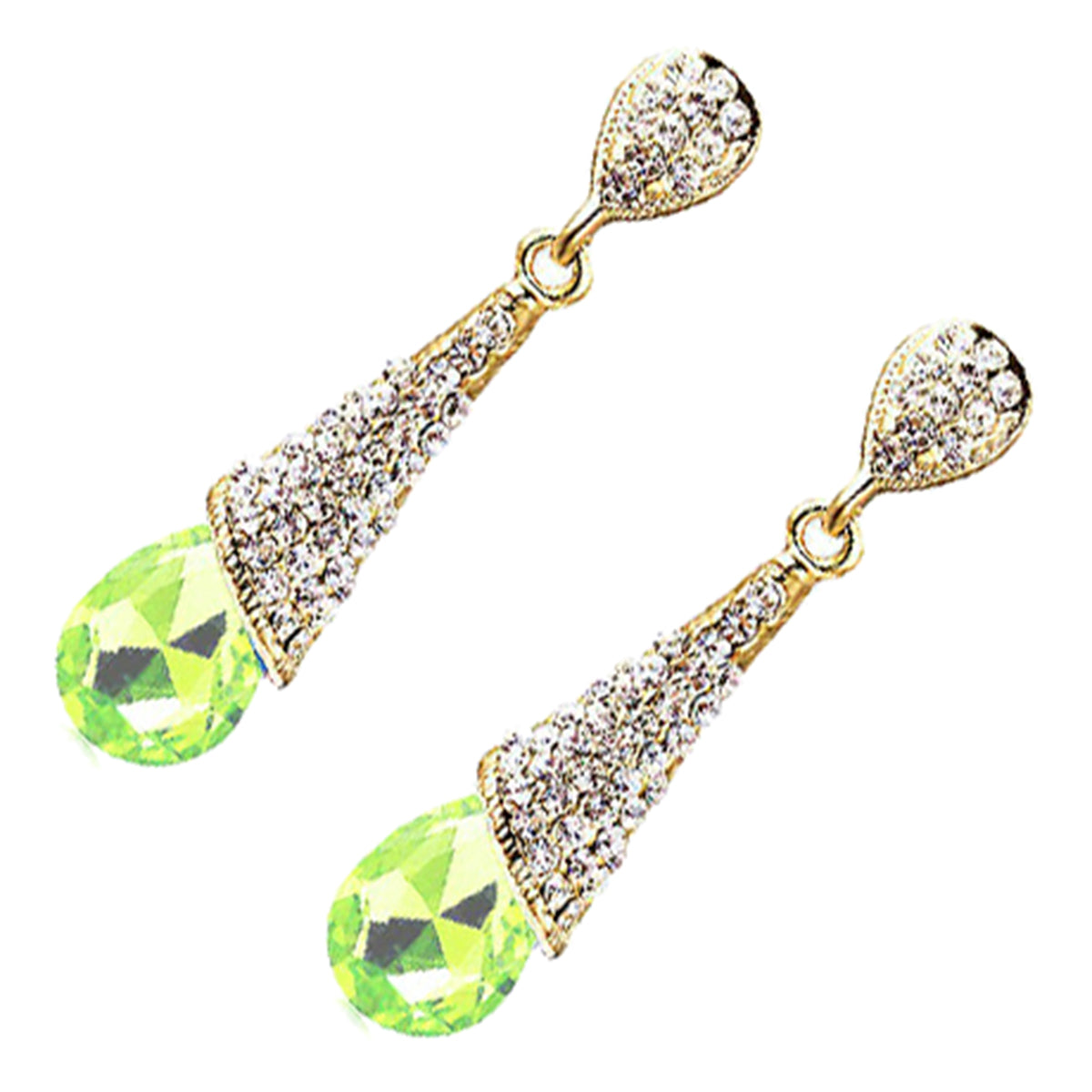 18K Yellow Gold Coated Long Drop Earrings Main Stone with Crystal Top