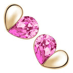 18K Rose Gold Coated Fashion Stud Earrings Love Heart with Teardrop Crystal Element