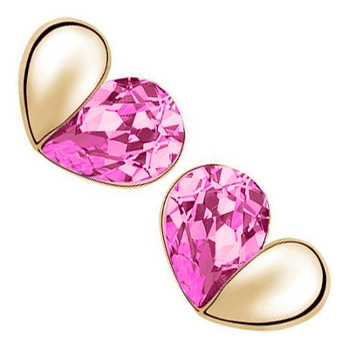 18K Rose Gold Coated Fashion Stud Earrings Love Heart with Teardrop Crystal Element